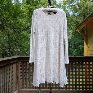 Audrey 70's Vintage White Chevron Crochet Long Sleeve A-Line Midi Dress Sz L